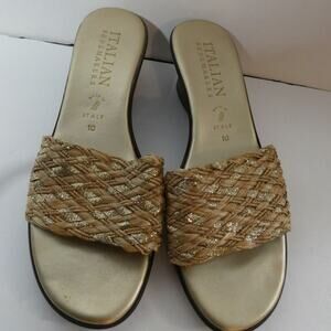Italian Shoemakers Women's Sandals 10 Slip On Gold Sparkle Woven